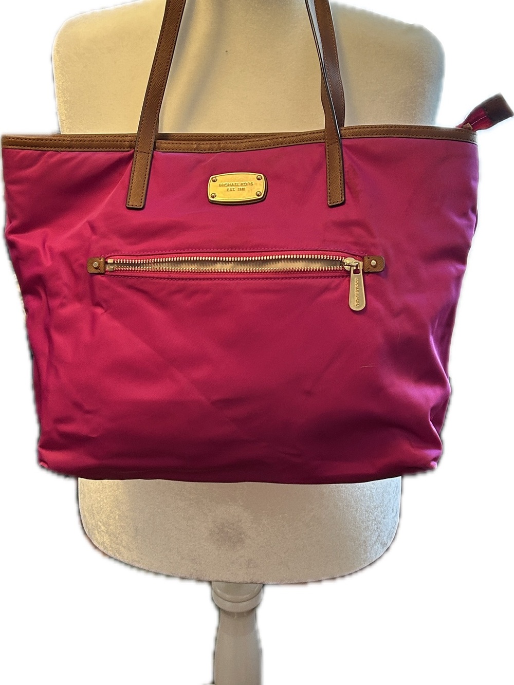 Michael Kors Fuchsia Tote with Brown Straps